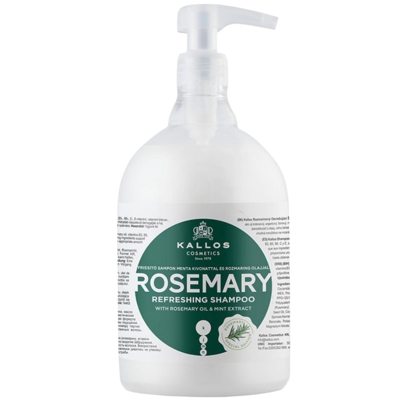 Kallos Rosemary Refreshing Shampoo with Rosemary Oil & Mint Extract 1L